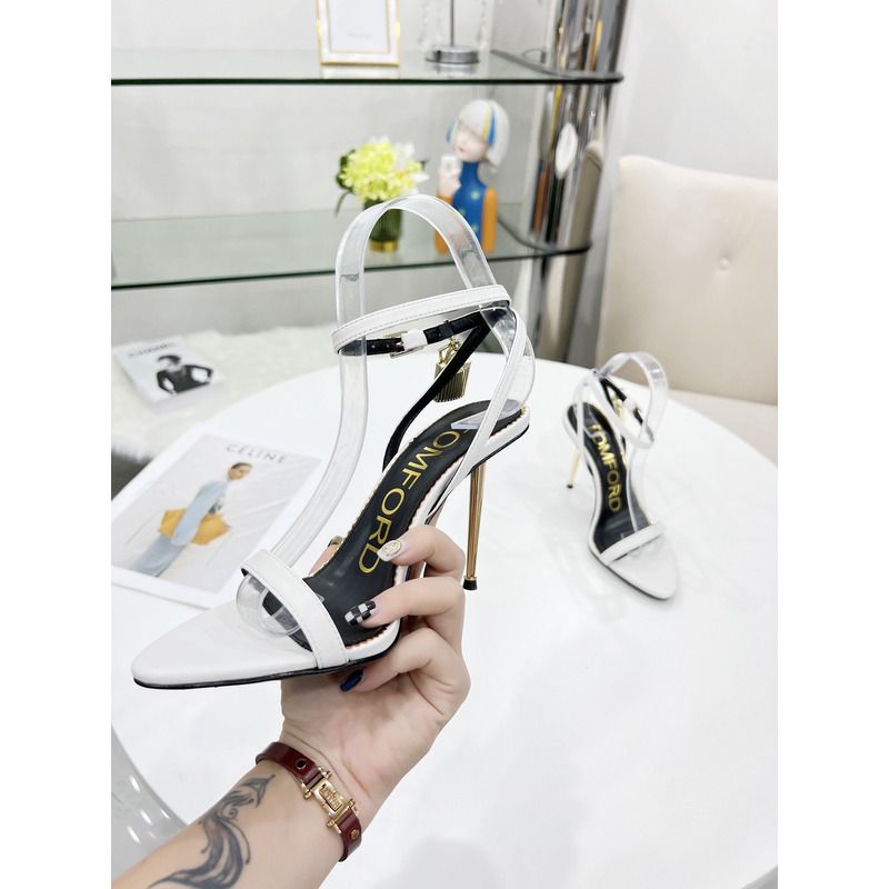 TOM FORD  PADLOCK POINTY NAKED SANDAL IN CHALK