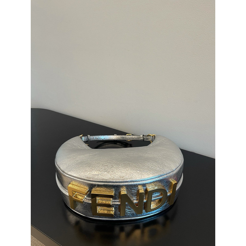 F**di graphy middle laminated leather bag silver