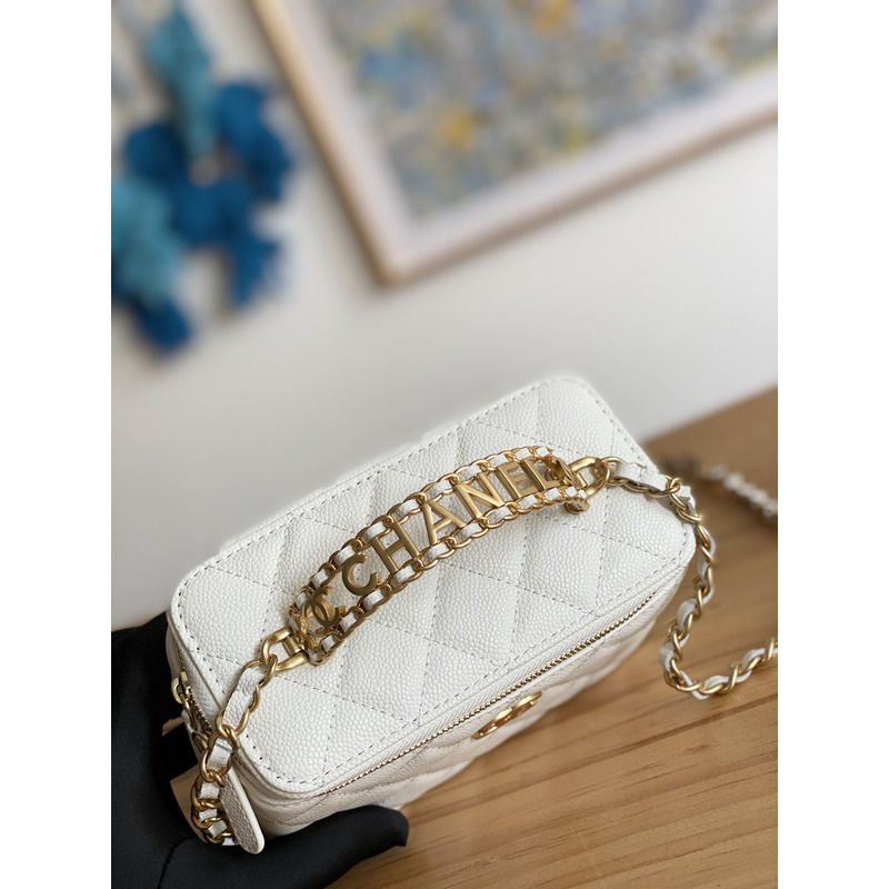 Ch*el 22s with handle caviar vanity case white