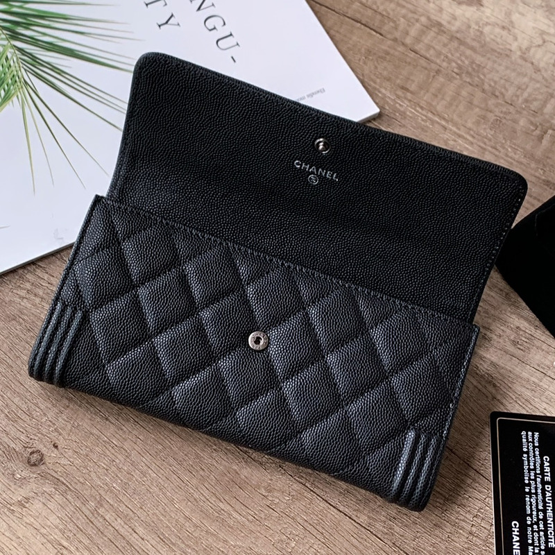 Ch*el 2.55 long flap wallet silver tone metal black