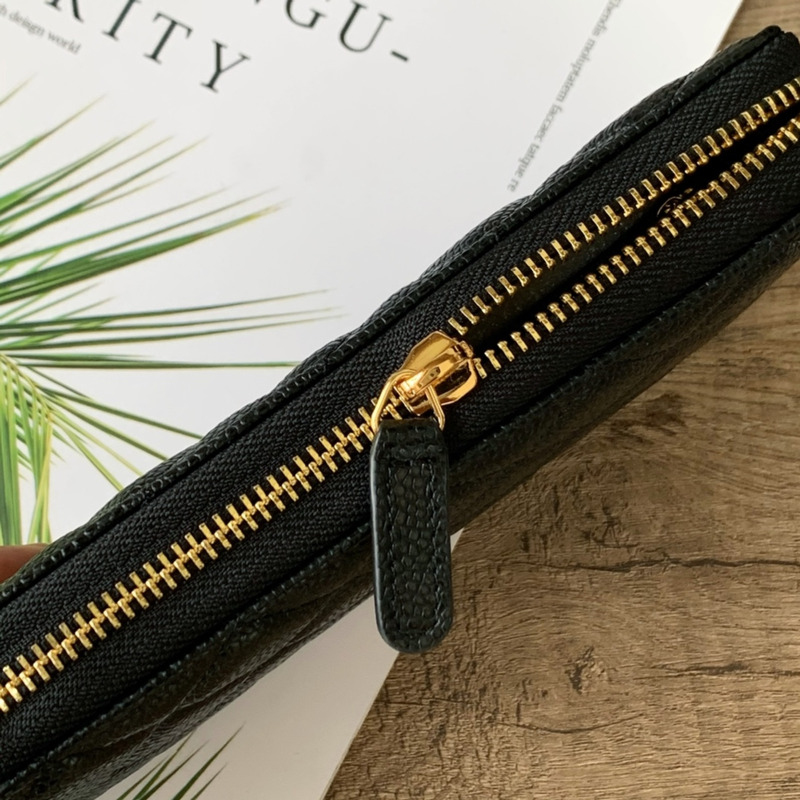 Ch*el classic long zipped wallet gold tone metal black