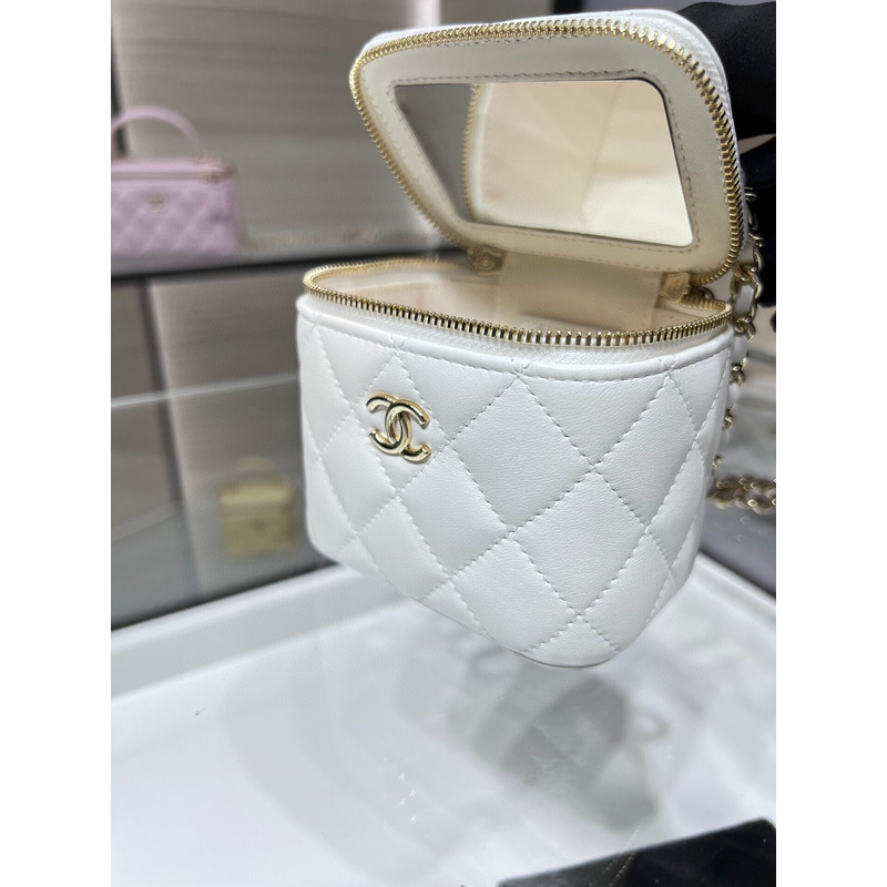 Ch*el small vanity with chain lambskin white