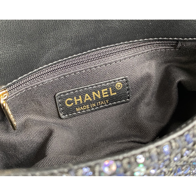 Ch*el large pearl handle flap bag black
