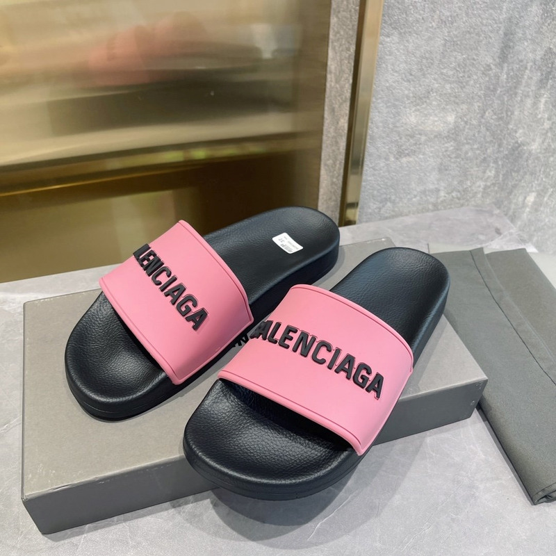 Ba*len*cia*ga 3d logo print pool slide sandal black & pink