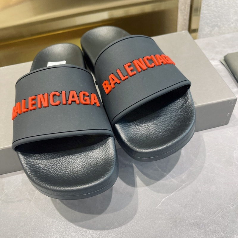 Ba*len*cia*ga 3d logo print pool slide sandal black & red