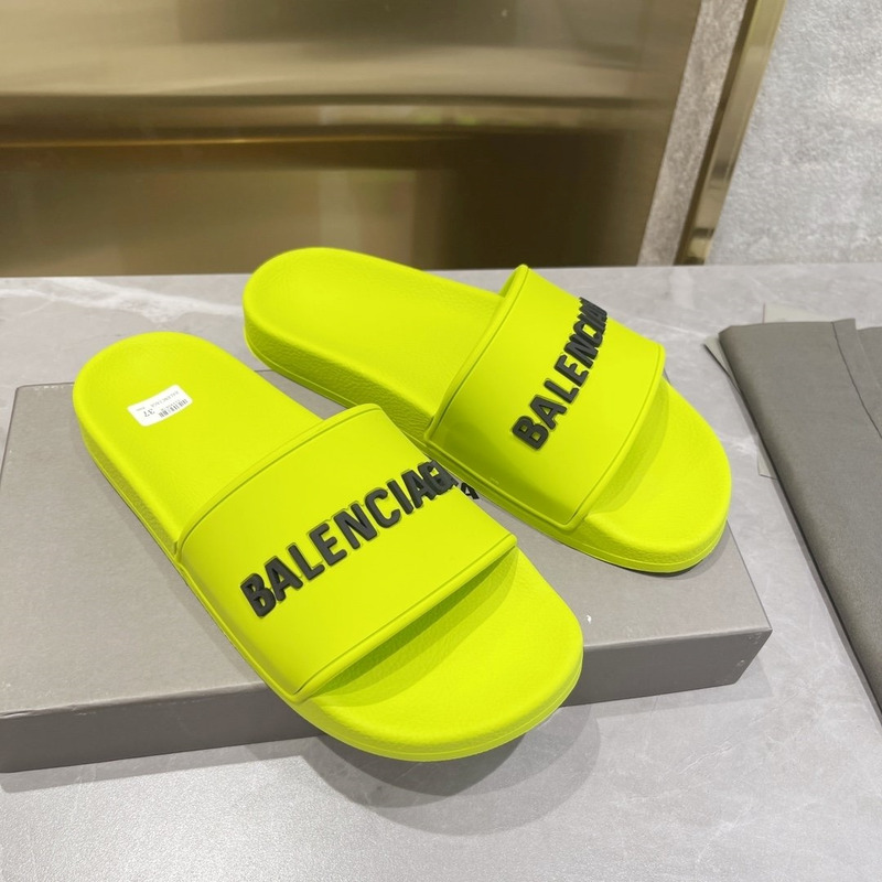 Ba*len*cia*ga 3d logo print pool slide sandal fluorescent yellow
