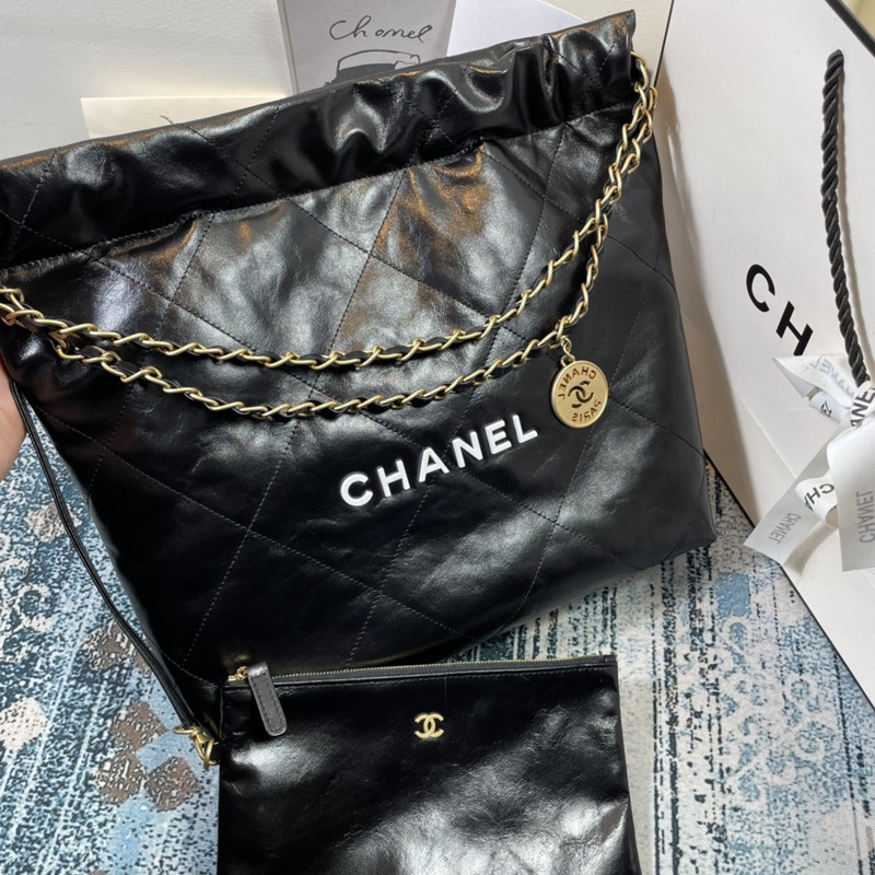 Ch*el 22 handbag shiny calfskin gold-tone & metal black