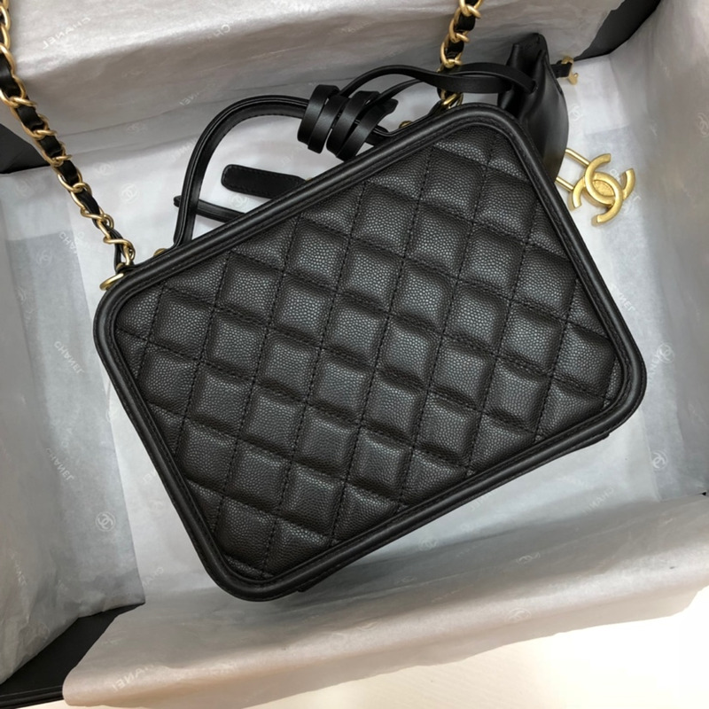 Ch*el leather vanity case black bag