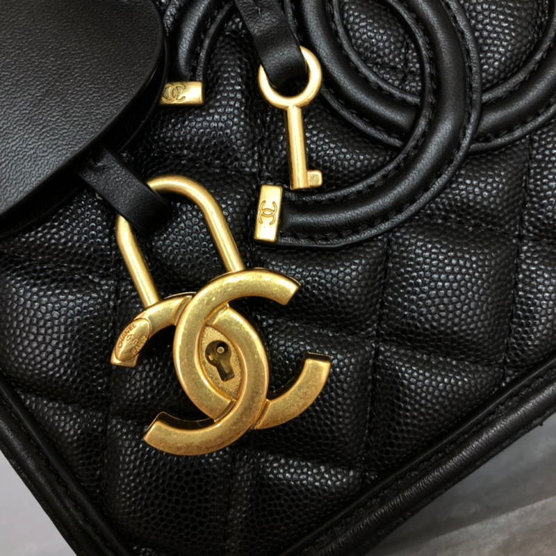 Ch*el leather vanity case black bag