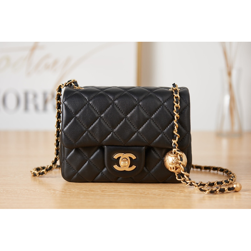 ch*el flap bag black gold cc gold beads with suede Di*m*nd pattern shoulder bag