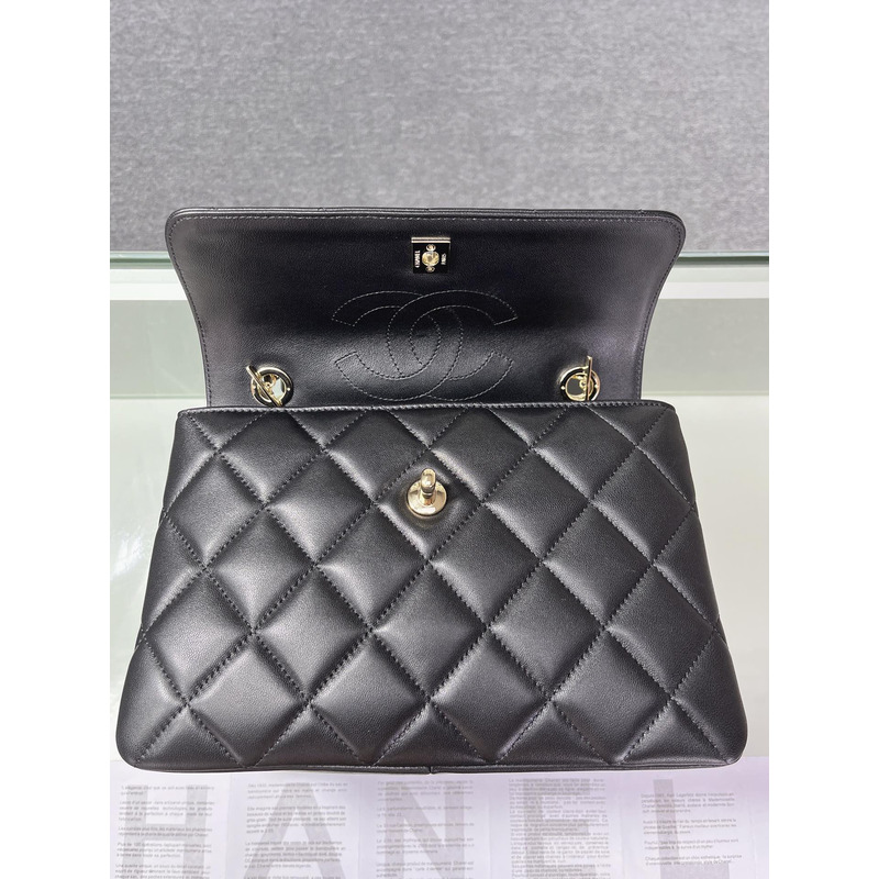 Ch*el  sheepskin and gold metal black flap bag