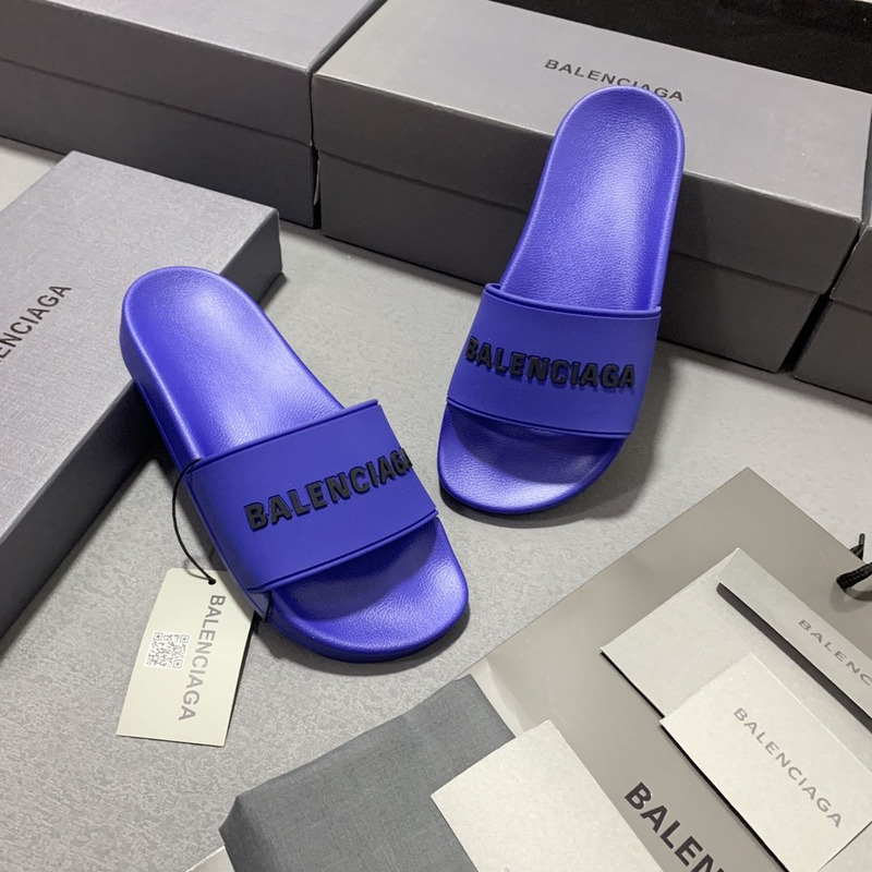 Ba*len*cia*ga 3d logo pool slides purple