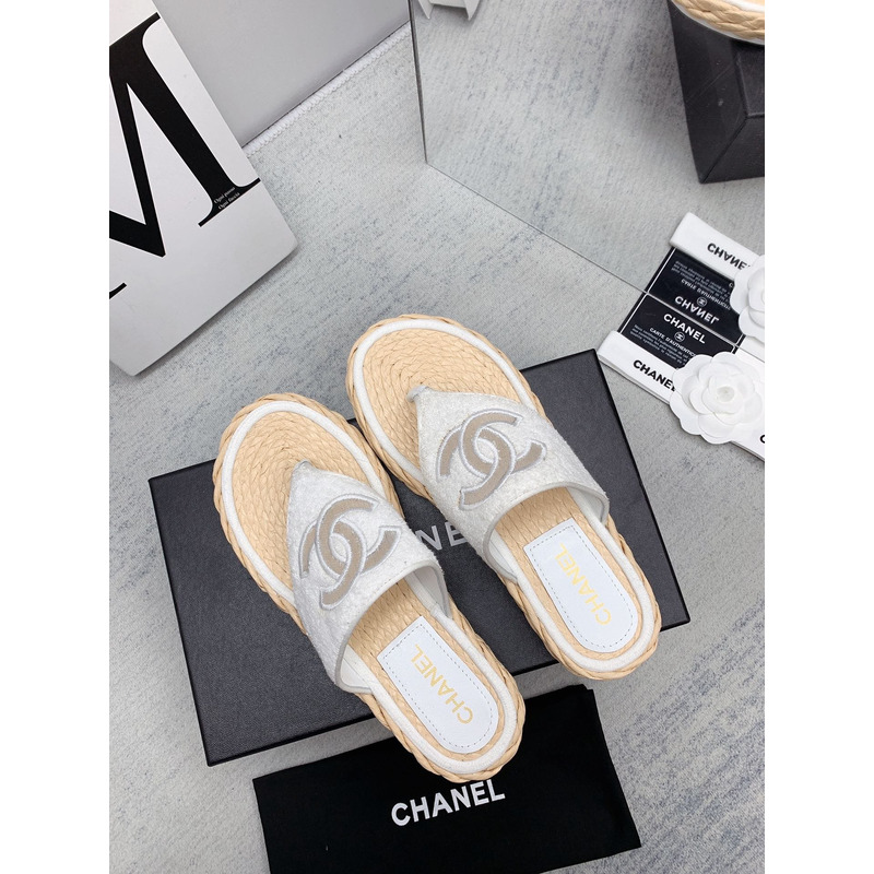 Ch*el casual style flip flops elegant style logo flat sandals white