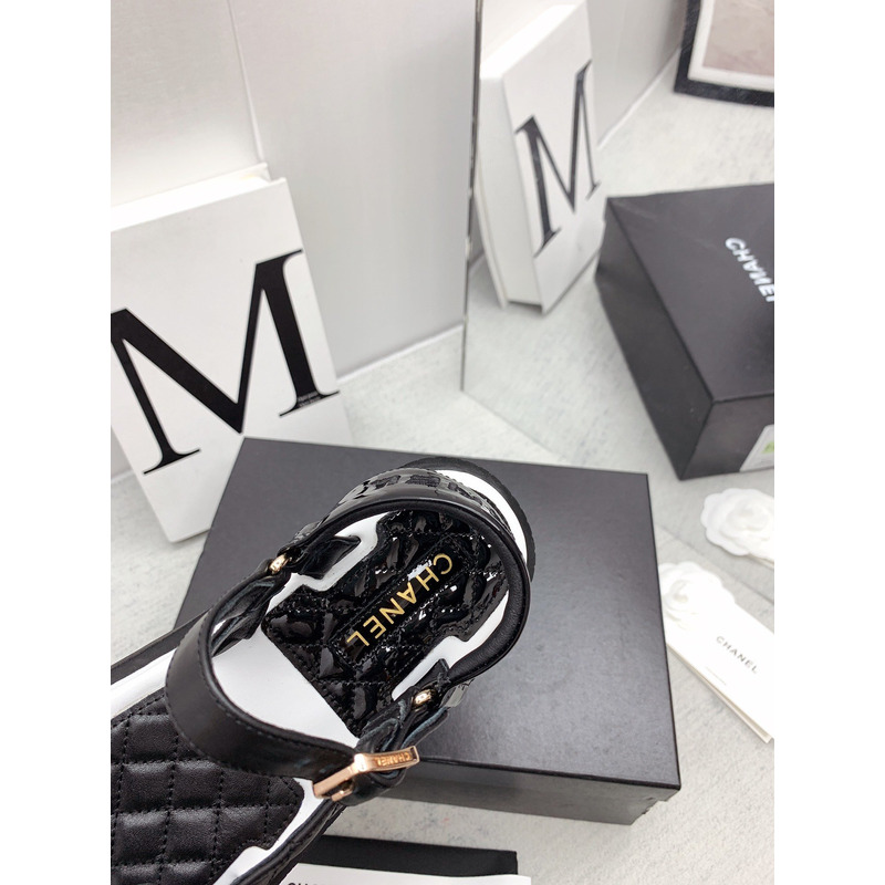 Ch*el leather sandals black&white