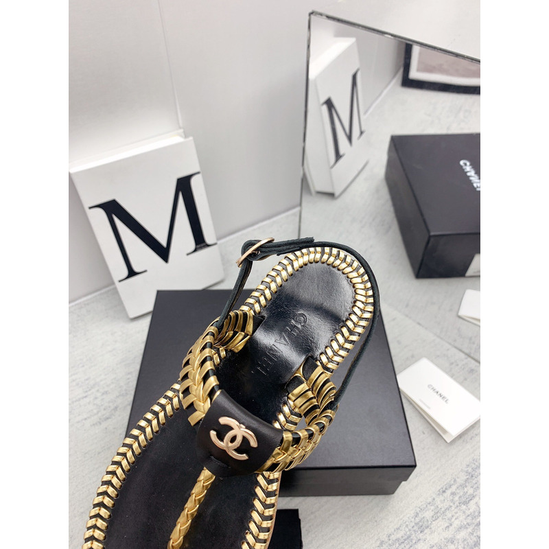 Ch*el braided flat thong sandals black