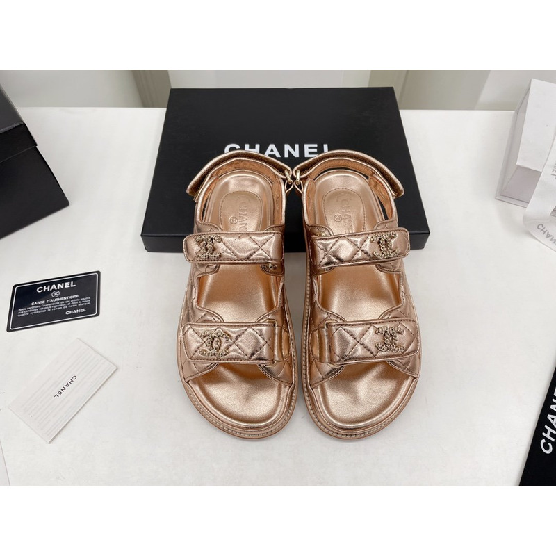 Ch*el dad sandals leather champagne