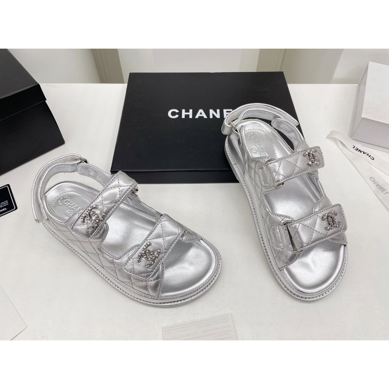 Ch*el dad sandals leather silver