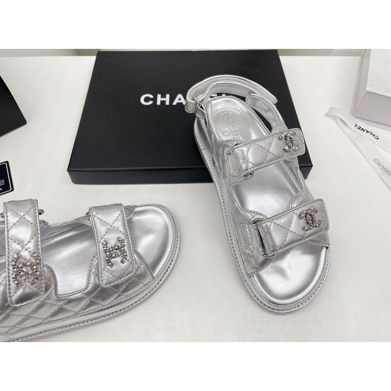 Ch*el dad sandals leather silver