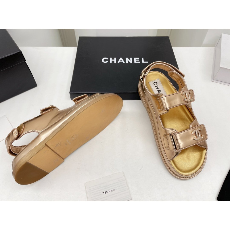 Ch*el dad sandals leather gold