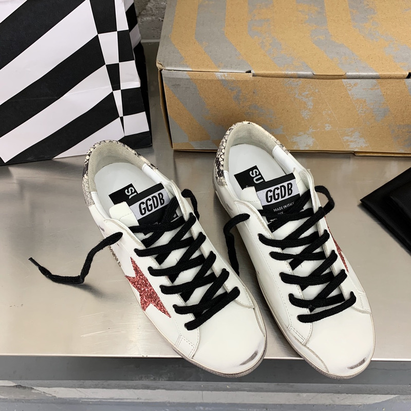 golden goose S*per-star sneakers with red glitter and grey heel tab