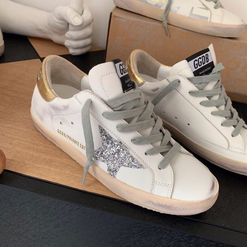 golden goose S*per-star sneakers with sliver star and golden heel tab