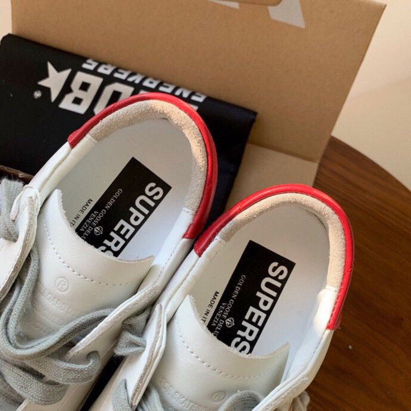 golden goose S*per-star sneakers with sliver glitter and red heel tab