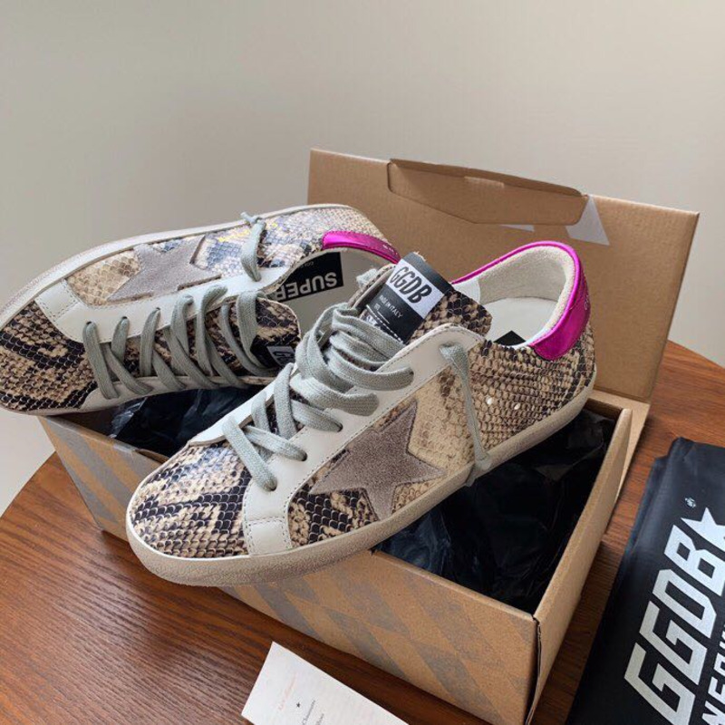 golden goose S*per-star sneakers with serpentine and purple heel tab