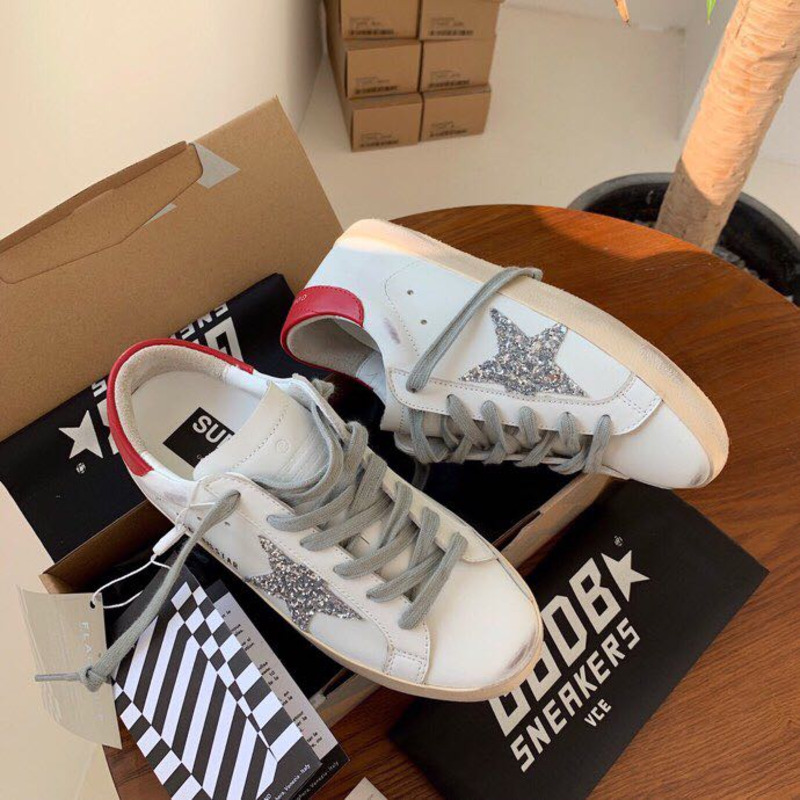 golden goose S*per-star sneakers with sliver star and red heel tab