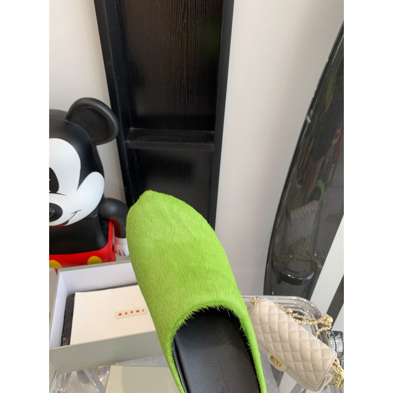 Marni Long Hair Calfskin Fussbett Sabot Green