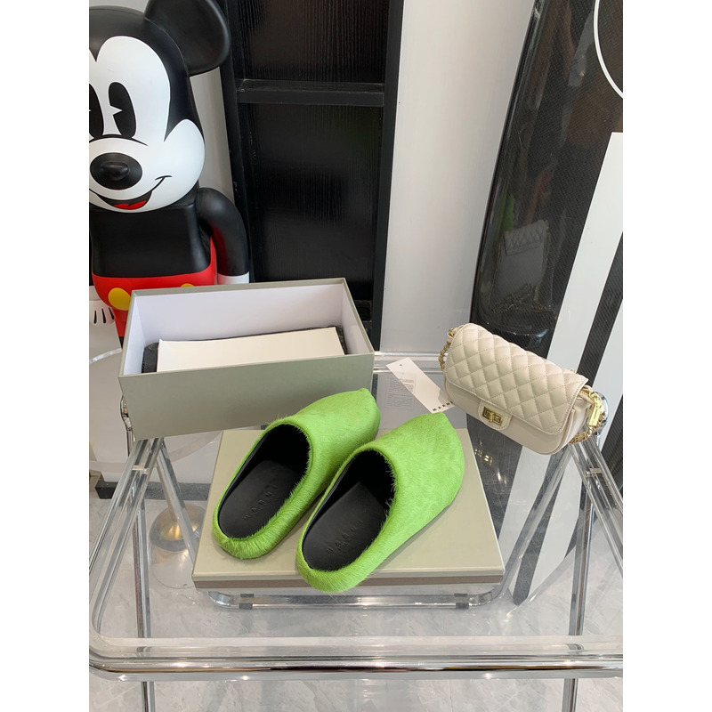 Marni Long Hair Calfskin Fussbett Sabot Green