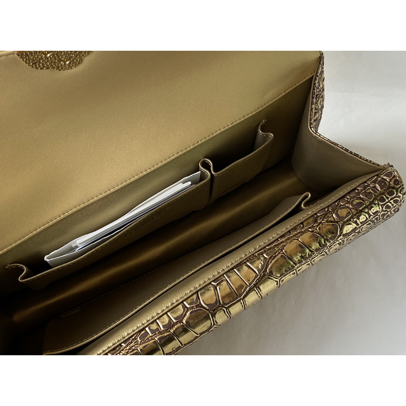 Ch*el 19 beetle handbag series imported italian calfskin embossed crocodile pattern