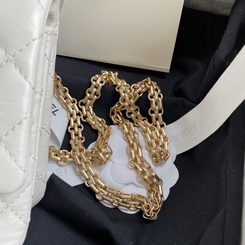 Ch*el hanbag aged calfskin & gold-tone metal white
