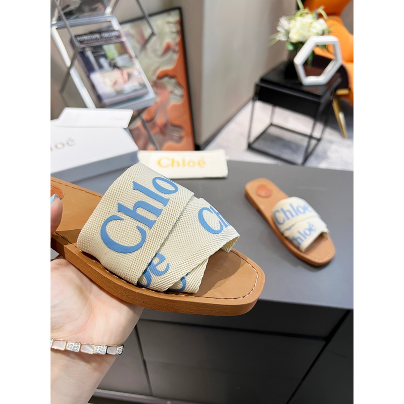 Chloe Woody Canvas Slides Blue Logo