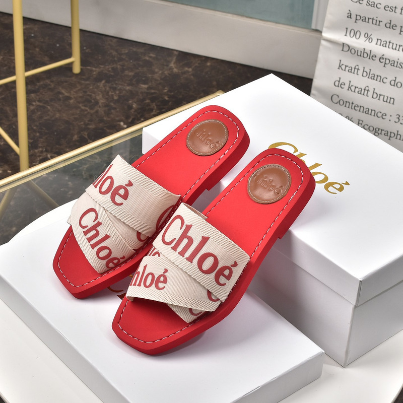 Chloe Woody Canvas Slides Red