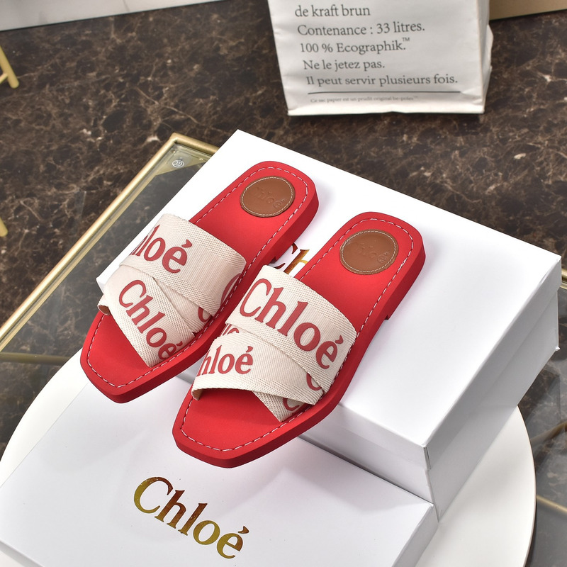 Chloe Woody Canvas Slides Red