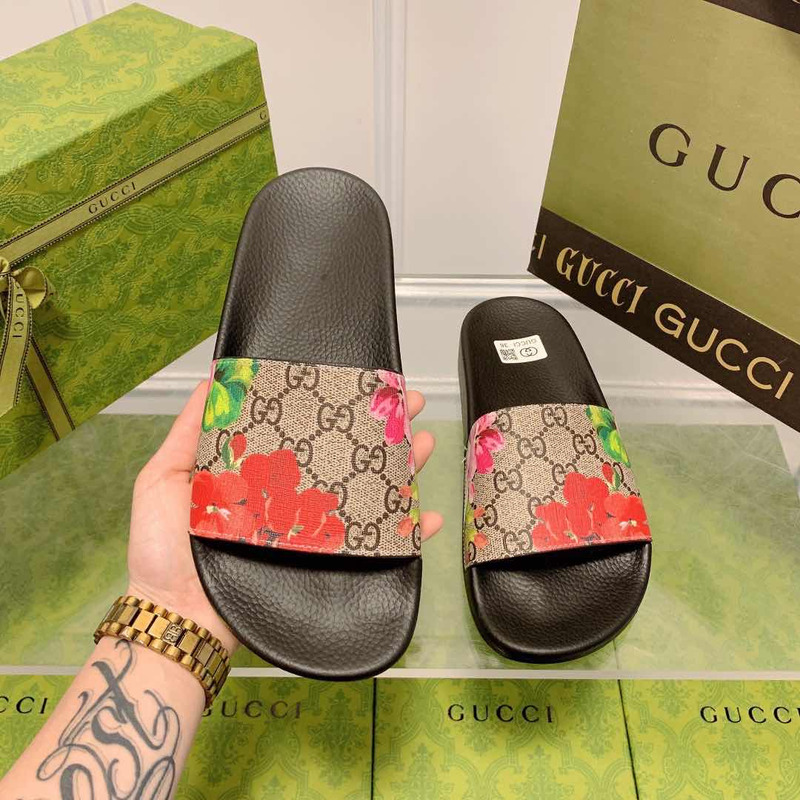 G*u*i floral and logo print pursuit slide sandal