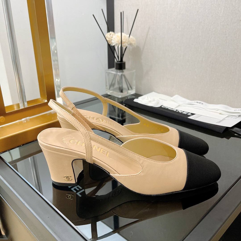 Ch*el sling-back heel beige and black