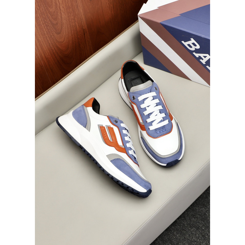 Bally Demmy Leather Sneaker in White,Orange & Blue