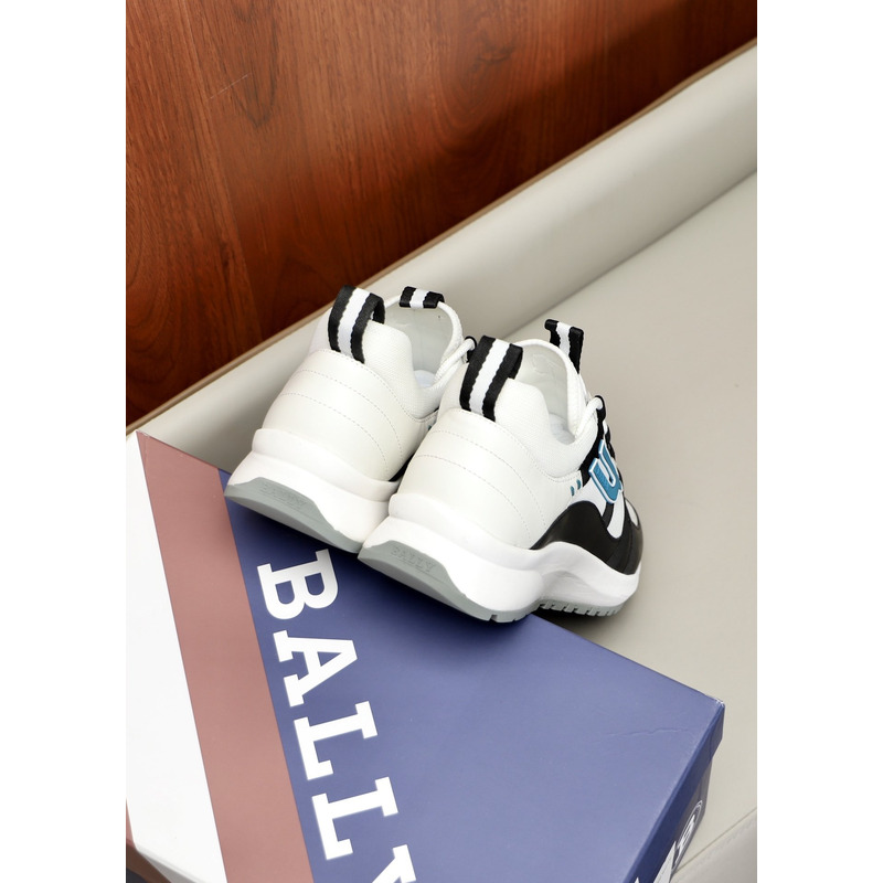 Bally Demmy Leather Sneaker in White,Black & Blue