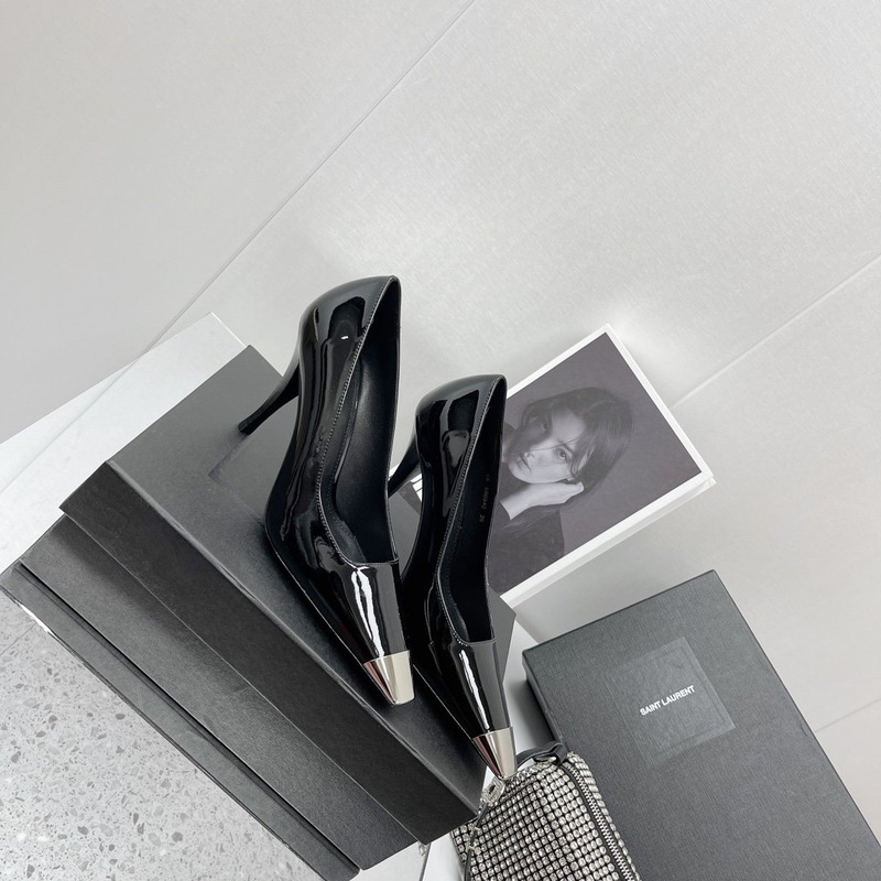 Saint Laurent Patent Leather Metal Toe Pumps