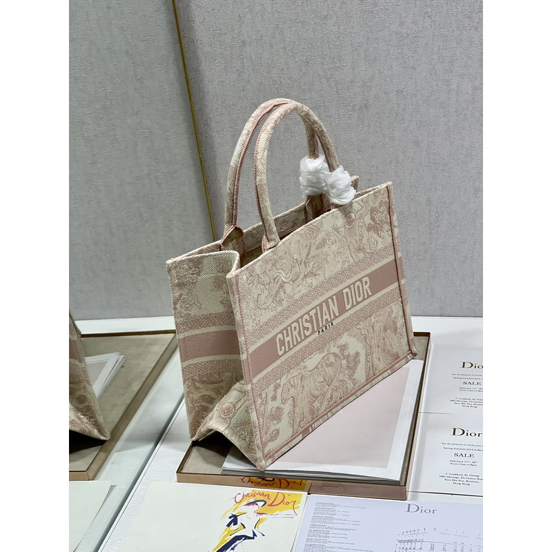 D*or large joy print embroidered book tote bag medium 36×28 cm light pink cream