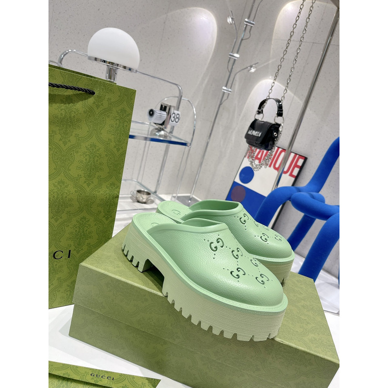 G*u*i gg flat rubber slippers green