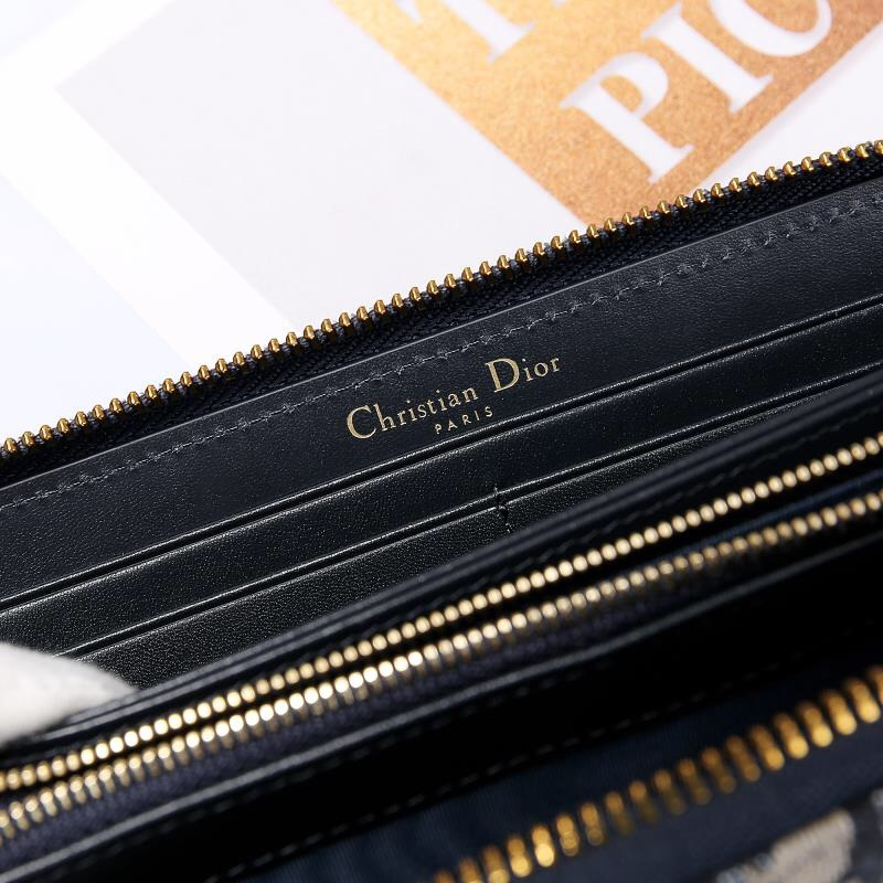 D*or oblique print long zip wallet beige and black
