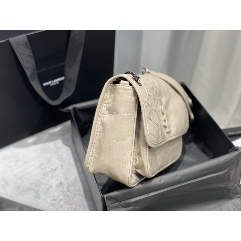 Saint Laurent Niki Baby Crocodile Print Shoulder Bag Beige