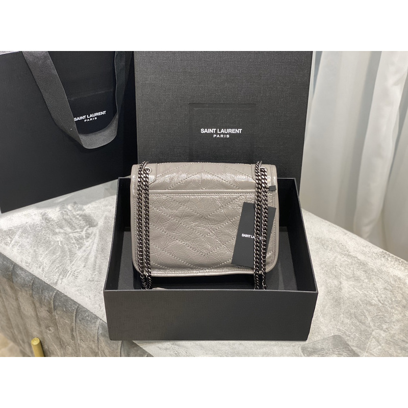 Saint Laurent Niki Baby Crocodile Print Shoulder Bag Grey