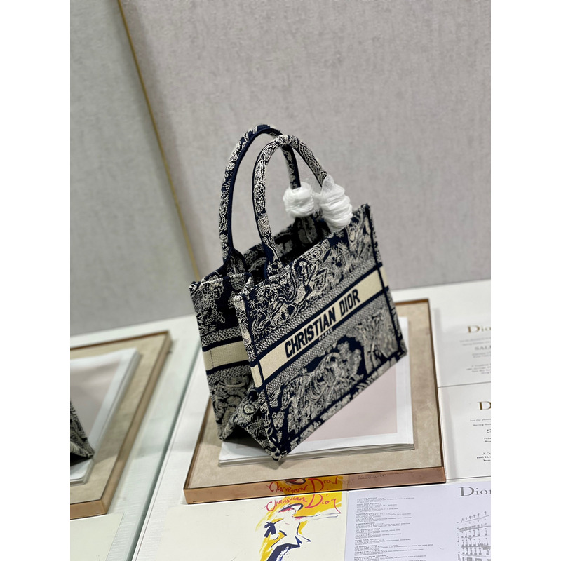 D*or book tote printed embroidery handbag blue s