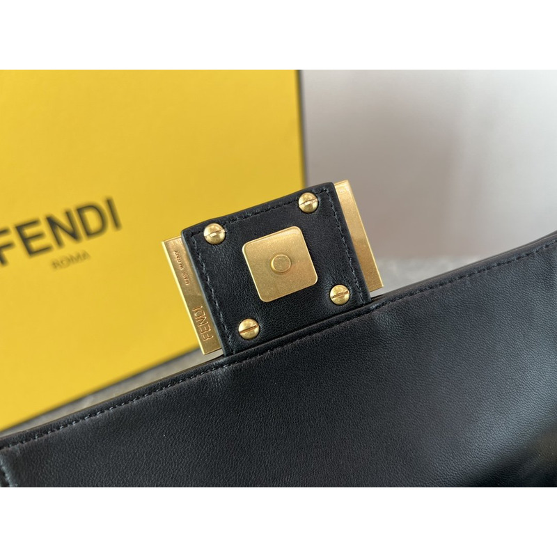 F**di embossed ff logo leather baguette shoulder bag black