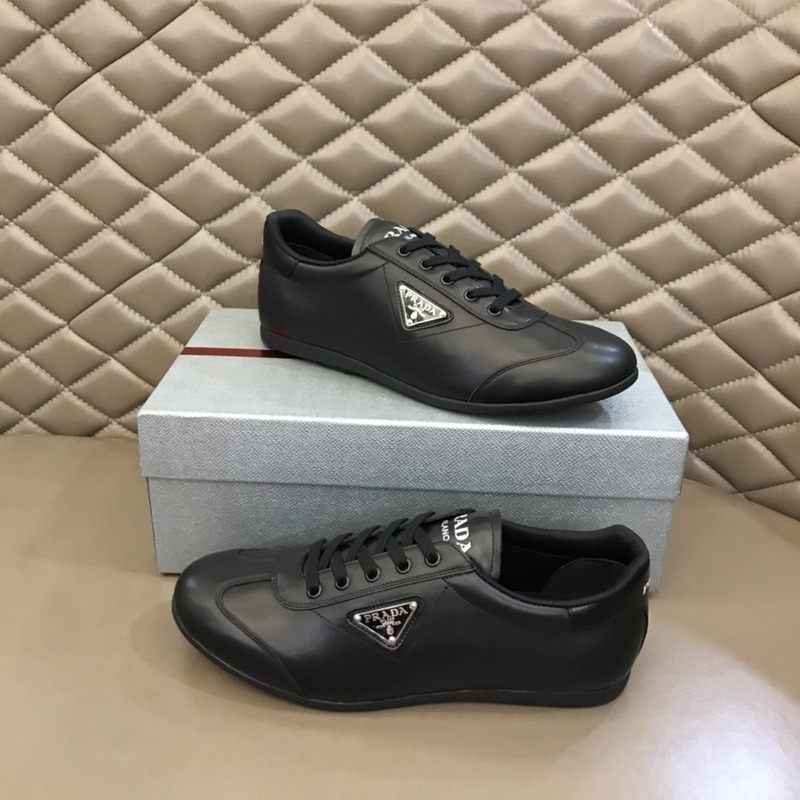 Pra*a logo lace-up leather shoes black