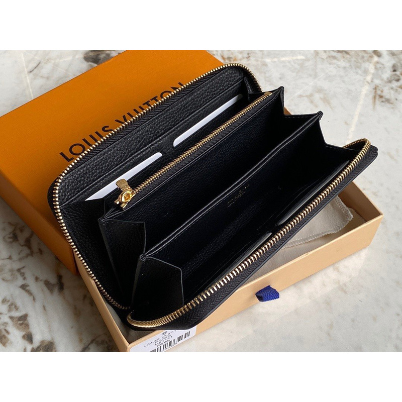 LV Embossed Pebbled Calfskin Small Embossed Single Zipper Wallet Black