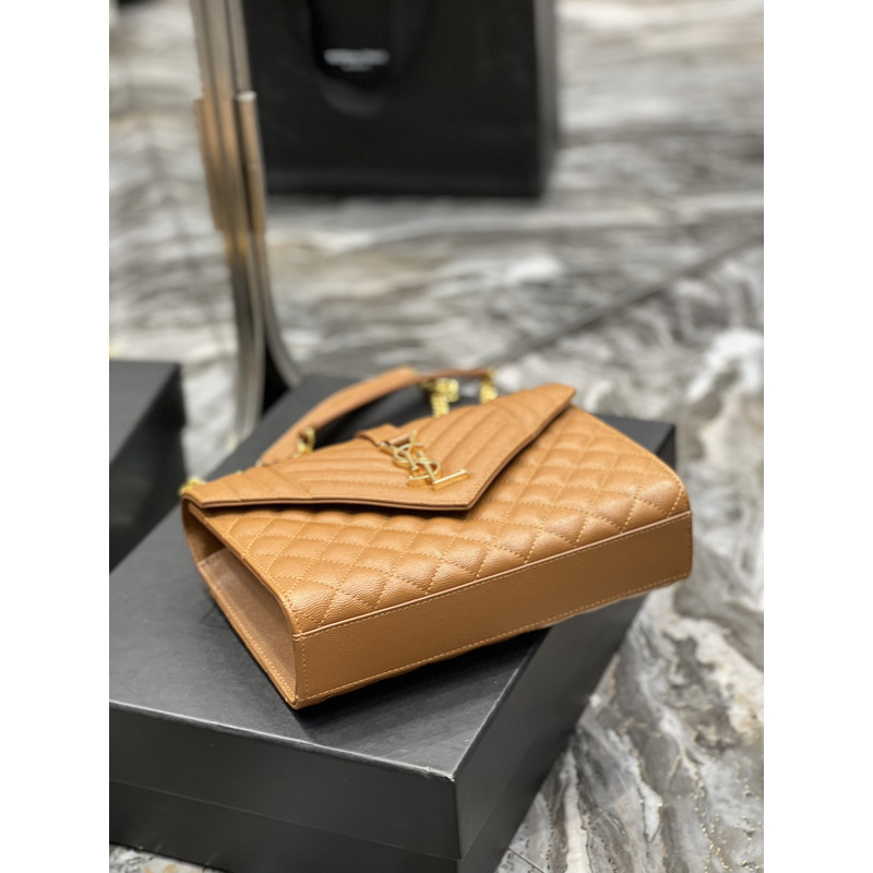 Saint Laurent Envelope Embossed Leather Shoulder Bag Medium Dark Natural